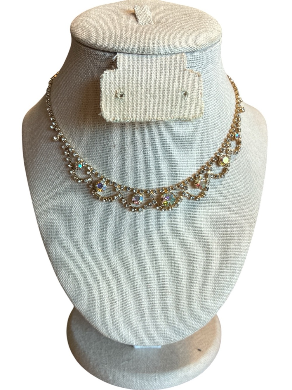 Clear Rhinestone Aurora Borealis Scallop Necklace